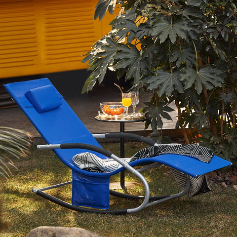 Rootz Garden Lounger - Sun Lounger - Deck Chair - Breathable Synthetic Fiber - Removable Pillow - Integrated Side Pockets - Soft EVA Armrests - 150kg Load Capacity - Dimensions: See Picture