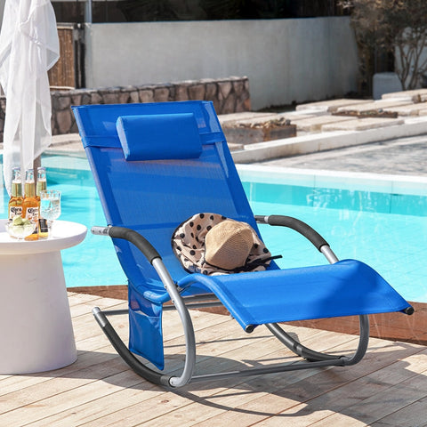 Rootz Garden Lounger - Sun Lounger - Deck Chair - Breathable Synthetic Fiber - Removable Pillow - Integrated Side Pockets - Soft EVA Armrests - 150kg Load Capacity - Dimensions: See Picture