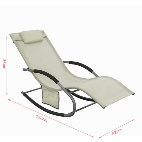 Rootz Garden Lounger - Sun Lounger with Bag - Deck Chair - Breathable Synthetic Fiber Fabric - Removable Pillow - Integrated Side Pockets - Soft EVA Armrests - Dimensions as per Illustration