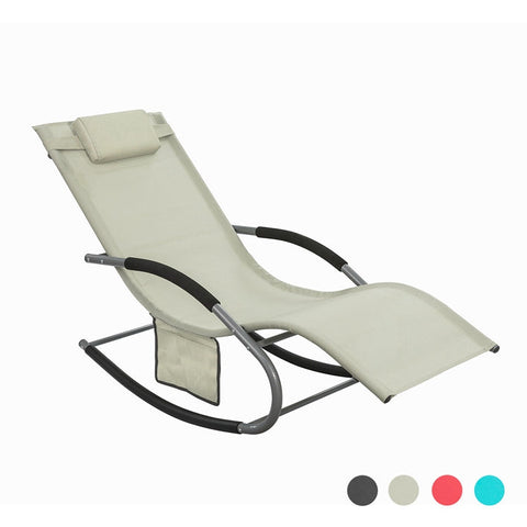 Rootz Garden Lounger - Sun Lounger with Bag - Deck Chair - Breathable Synthetic Fiber Fabric - Removable Pillow - Integrated Side Pockets - Soft EVA Armrests - Dimensions as per Illustration