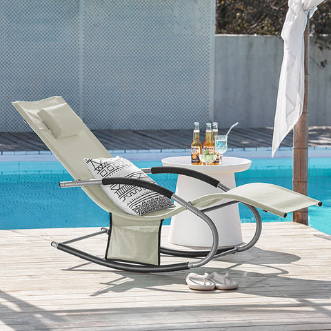 Rootz Elegant Rocking Sun Lounger - Garden Lounger - Rocking Chair - Breathable Fabric - Removable Pillow - Soft Armrests - 150 kg Load Capacity - Dimensions as per Illustration