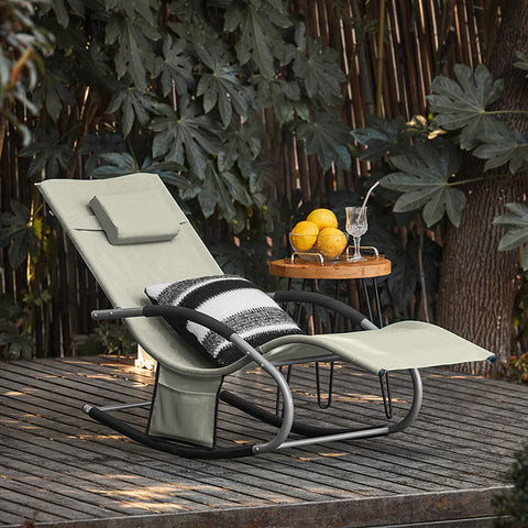 Rootz Garden Lounger - Sun Lounger with Bag - Deck Chair - Breathable Synthetic Fiber Fabric - Removable Pillow - Integrated Side Pockets - Soft EVA Armrests - Dimensions as per Illustration