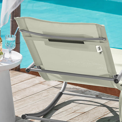 Rootz Garden Lounger - Sun Lounger with Bag - Deck Chair - Breathable Synthetic Fiber Fabric - Removable Pillow - Integrated Side Pockets - Soft EVA Armrests - Dimensions as per Illustration