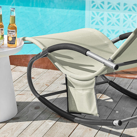 Rootz Elegant Rocking Sun Lounger - Garden Lounger - Rocking Chair - Breathable Fabric - Removable Pillow - Soft Armrests - 150 kg Load Capacity - Dimensions as per Illustration