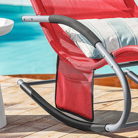Rootz Elegant Sun Lounger Set - Rocking Sunbed - Garden Lounger - Breathable Fabric - Removable Pillow - Integrated Side Pockets - Soft EVA Armrests - 150 kg Load Capacity - Dimensions as per Illustration