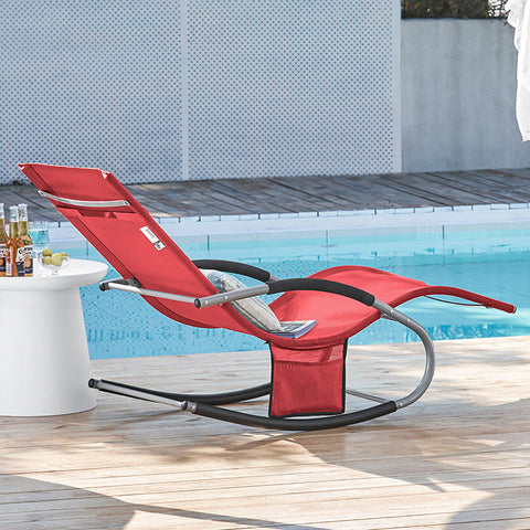 Rootz Elegant Sun Lounger Set - Rocking Sunbed - Garden Lounger - Breathable Fabric - Removable Pillow - Integrated Side Pockets - Soft EVA Armrests - 150 kg Load Capacity - Dimensions as per Illustration