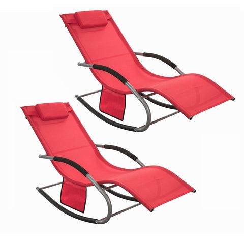 Rootz Elegant Sun Lounger Set - Rocking Sunbed - Garden Lounger - Breathable Fabric - Removable Pillow - Integrated Side Pockets - Soft EVA Armrests - 150 kg Load Capacity - Dimensions as per Illustration