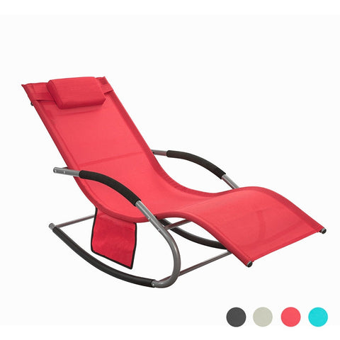Rootz Garden Lounger - Sun Lounger with Bag - Deck Chair - Breathable Synthetic Fiber Fabric - Removable Pillow - Integrated Side Pockets - Soft EVA Armrests - 150 kg Load Capacity - Dimensions as per Illustration