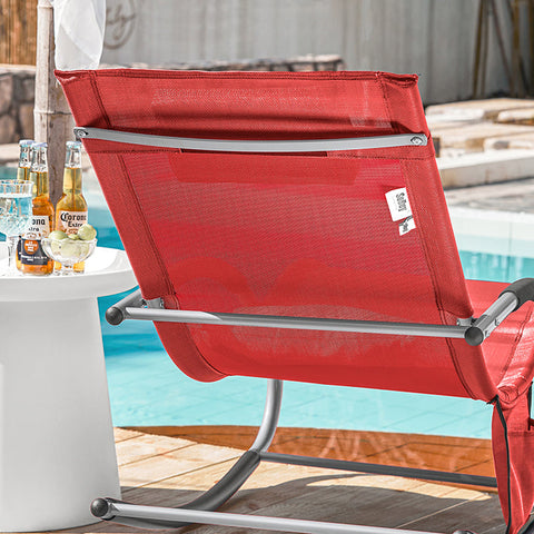 Rootz Elegant Sun Lounger Set - Rocking Sunbed - Garden Lounger - Breathable Fabric - Removable Pillow - Integrated Side Pockets - Soft EVA Armrests - 150 kg Load Capacity - Dimensions as per Illustration