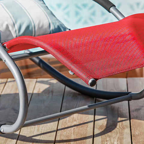 Rootz Elegant Sun Lounger Set - Rocking Sunbed - Garden Lounger - Breathable Fabric - Removable Pillow - Integrated Side Pockets - Soft EVA Armrests - 150 kg Load Capacity - Dimensions as per Illustration