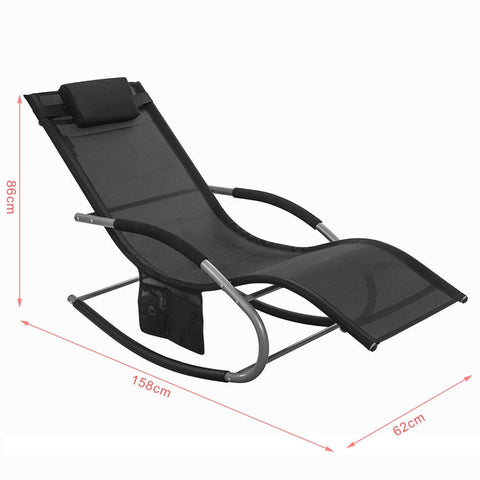 Rootz Elegant Garden Lounger - Sun Lounger - Rocking Deck Chair - Breathable Synthetic Fiber - Removable Pillow - Integrated Side Pockets - Metal Frame with EVA Armrests - 150kg Load Capacity - Dimensions in Picture