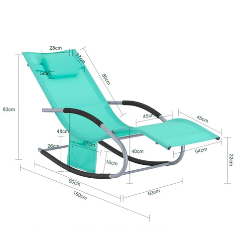 Rootz Garden Lounger - Sun Lounger - Deck Chair - Breathable Synthetic Fiber - Removable Pillow - Integrated Side Pockets - Soft EVA Armrests - 150kg Load Capacity - Dimensions in Image - Light Turquoise