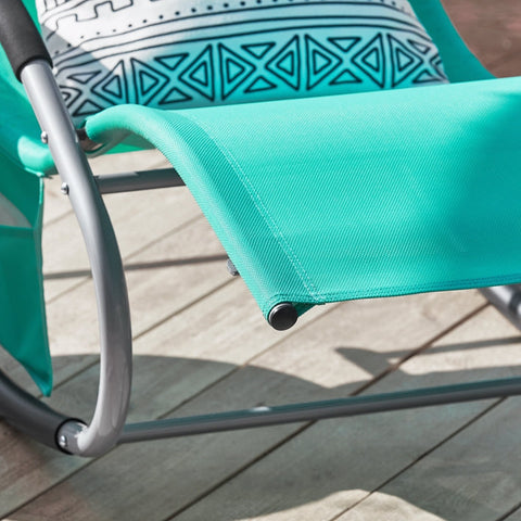 Rootz Garden Lounger - Sun Lounger - Deck Chair - Breathable Synthetic Fiber - Removable Pillow - Integrated Side Pockets - Soft EVA Armrests - 150kg Load Capacity - Dimensions in Image - Light Turquoise