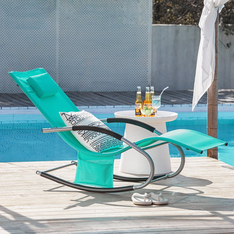 Rootz Garden Lounger - Sun Lounger - Deck Chair - Breathable Synthetic Fiber - Removable Pillow - Integrated Side Pockets - Soft EVA Armrests - 150kg Load Capacity - Dimensions in Image - Light Turquoise