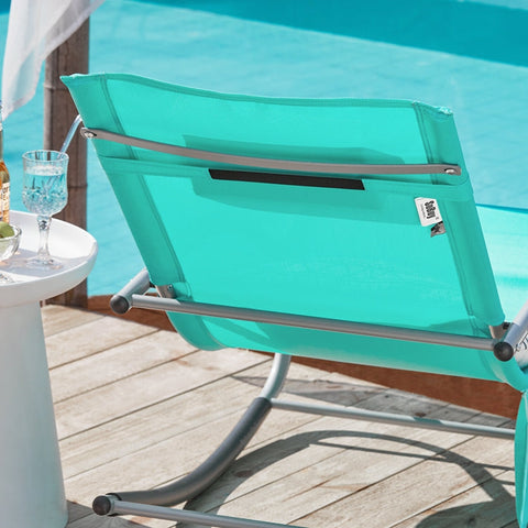 Rootz Garden Lounger - Sun Lounger - Deck Chair - Breathable Synthetic Fiber - Removable Pillow - Integrated Side Pockets - Soft EVA Armrests - 150kg Load Capacity - Dimensions in Image - Light Turquoise