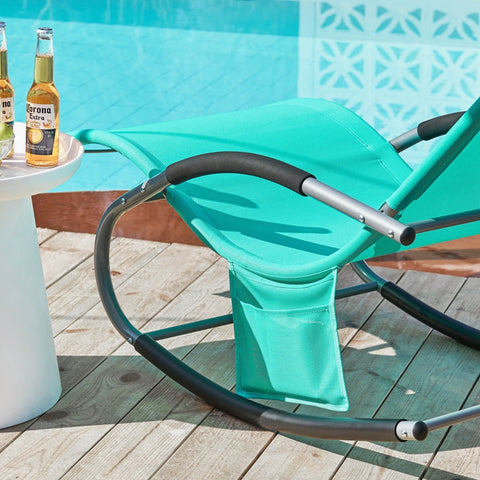 Rootz Garden Lounger - Sun Lounger - Deck Chair - Breathable Synthetic Fiber - Removable Pillow - Integrated Side Pockets - Soft EVA Armrests - 150kg Load Capacity - Dimensions in Image - Light Turquoise