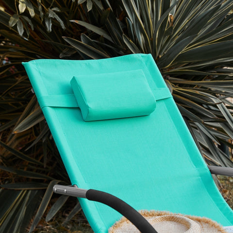 Rootz Garden Lounger - Sun Lounger - Deck Chair - Breathable Synthetic Fiber - Removable Pillow - Integrated Side Pockets - Soft EVA Armrests - 150kg Load Capacity - Dimensions in Image - Light Turquoise