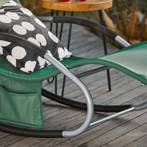 Rootz Garden Lounger - Sun Lounger - Deck Chair - Breathable Synthetic Fiber - Removable Pillow - Integrated Side Pockets - Soft EVA Armrests - 150kg Load Capacity - Dimensions in Image - Dark Green