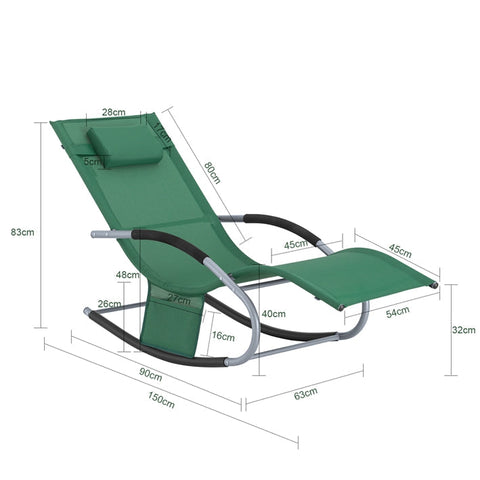 Rootz Garden Lounger - Sun Lounger - Deck Chair - Breathable Synthetic Fiber - Removable Pillow - Integrated Side Pockets - Soft EVA Armrests - 150kg Load Capacity - Dimensions in Image - Dark Green