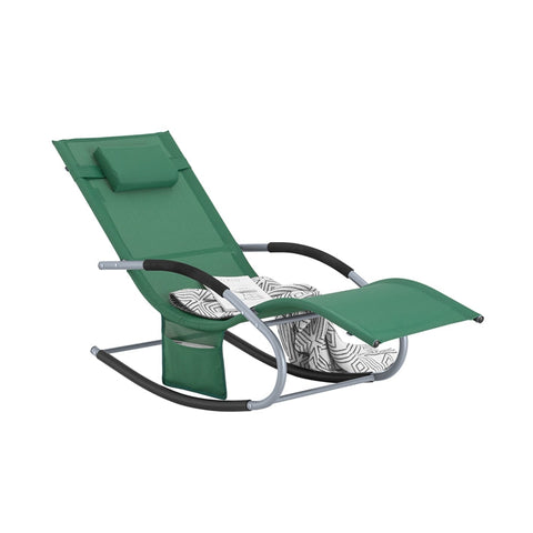 Rootz Garden Lounger - Sun Lounger - Deck Chair - Breathable Synthetic Fiber - Removable Pillow - Integrated Side Pockets - Soft EVA Armrests - 150kg Load Capacity - Dimensions in Image - Dark Green