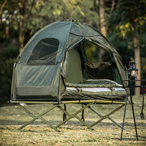 Rootz 4-in-1 Camping Tent Kit - Pop-Up Tent - Portable Camp Bed - Outdoor Lounger - Durable Oxford Nylon - Mosquito Protection - Easy Assembly - L194 x D87 x H165 cm - Green