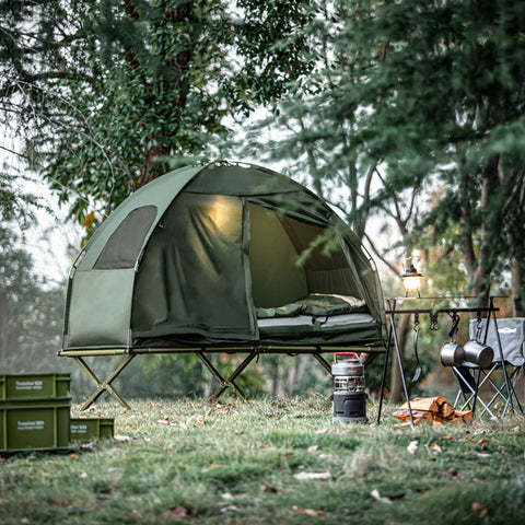 Rootz 4-in-1 Camping Tent Kit - Pop-Up Tent - Portable Camp Bed - Outdoor Lounger - Durable Oxford Nylon - Mosquito Protection - Easy Assembly - L194 x D87 x H165 cm - Green