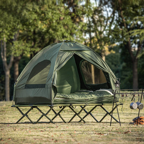 Rootz All-in-One Camping Set for 2 - Pop-Up Tent - Camp Bed - Camping Lounger - Waterproof - Easy Assembly - Durable Oxford Nylon - L193 x D145 x H188cm - Green