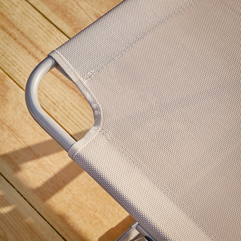 Rootz Adjustable Beach Lounger - Garden Lounger - Foldable Sun Lounger - Breathable Synthetic Fiber - Quick Fold Design - 195cm x 58cm x 63cm - Beige
