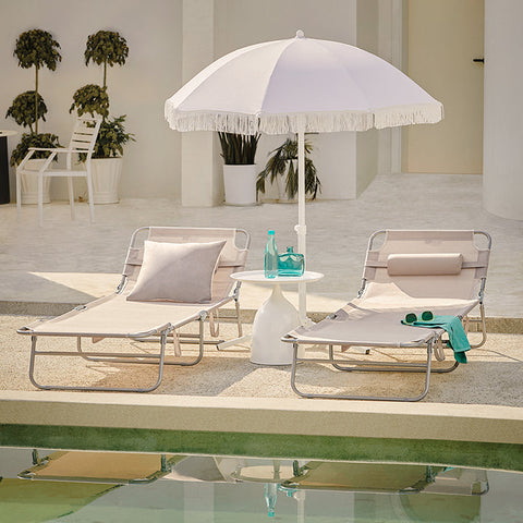 Rootz Adjustable Beach Lounger - Garden Lounger - Foldable Sun Lounger - Breathable Synthetic Fiber - Quick Fold Design - 195cm x 58cm x 63cm - Beige