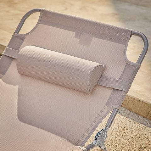 Rootz Adjustable Beach Lounger - Garden Lounger - Foldable Sun Lounger - Breathable Synthetic Fiber - Quick Fold Design - 195cm x 58cm x 63cm - Beige