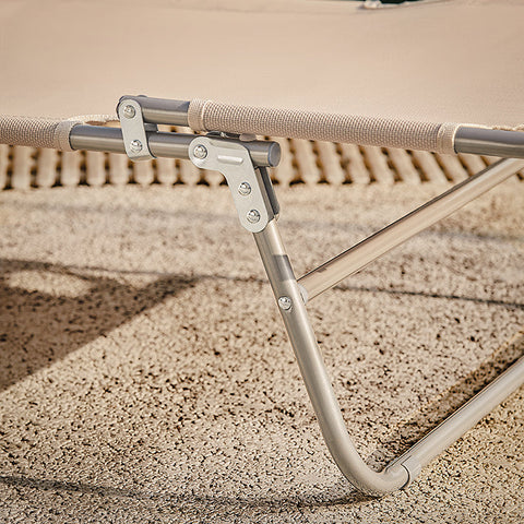 Rootz Adjustable Beach Lounger - Garden Lounger - Foldable Sun Lounger - Breathable Synthetic Fiber - Quick Fold Design - 195cm x 58cm x 63cm - Beige