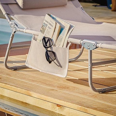 Rootz Adjustable Beach Lounger - Garden Lounger - Foldable Sun Lounger - Breathable Synthetic Fiber - Quick Fold Design - 195cm x 58cm x 63cm - Beige