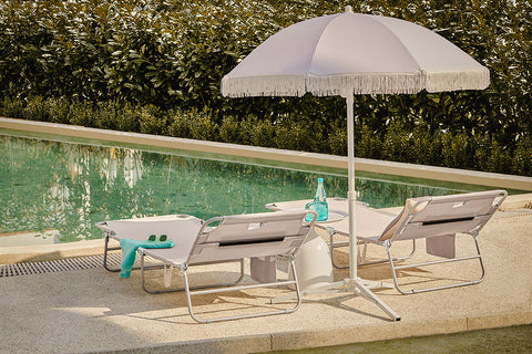 Rootz Adjustable Beach Lounger - Garden Lounger - Foldable Sun Lounger - Breathable Synthetic Fiber - Quick Fold Design - 195cm x 58cm x 63cm - Beige