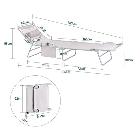 Rootz Adjustable Beach Lounger - Garden Lounger - Foldable Sun Lounger - Breathable Synthetic Fiber - Quick Fold Design - 195cm x 58cm x 63cm - Beige
