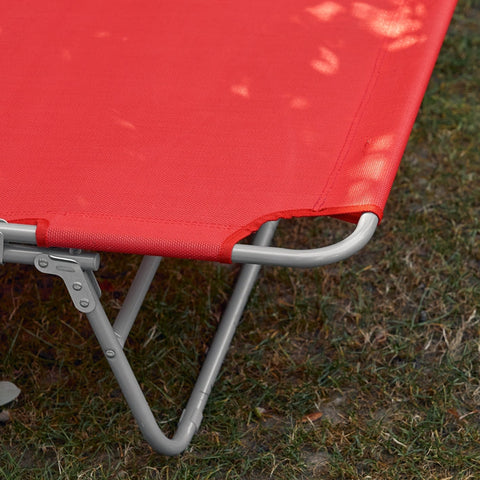 Rootz Adjustable Beach Lounger - Garden Lounger - Foldable Sun Lounger - Breathable Fabric - Removable Pillow - Side Pocket - Quick Fold Design - 195cm x 58cm x 63cm - Red