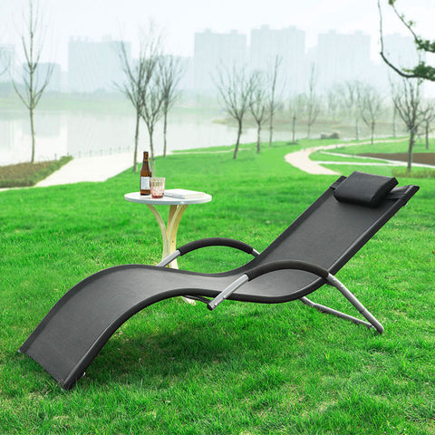 Rootz Garden Lounger - Sun Lounger - Deck Chair - Black Synthetic Fiber Fabric - Comfort Pillow - Sweat-Free Relaxation - Ideal for Garden and Terrace - 63cm x 66cm x 172cm