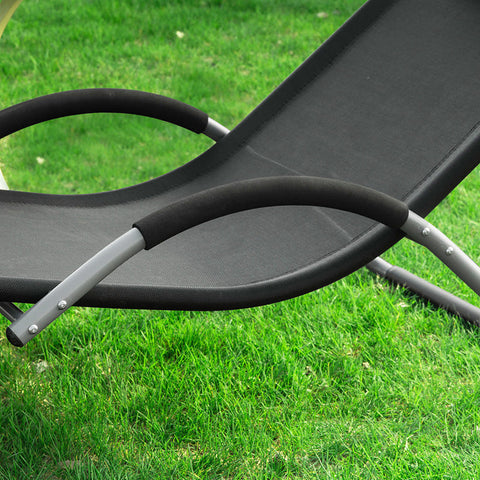 Rootz Garden Lounger - Sun Lounger - Deck Chair - Black Synthetic Fiber Fabric - Comfort Pillow - Sweat-Free Relaxation - Ideal for Garden and Terrace - 63cm x 66cm x 172cm