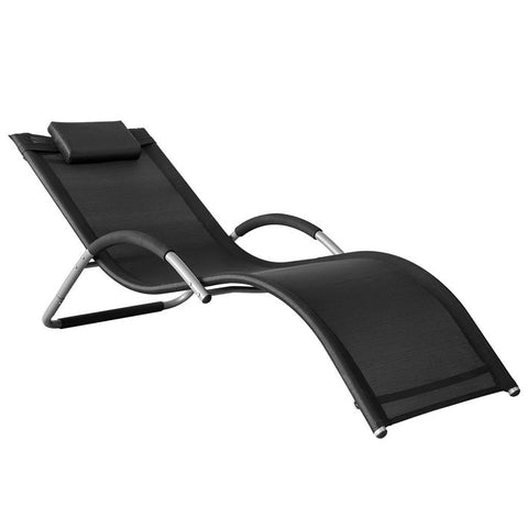 Rootz Garden Lounger - Sun Lounger - Deck Chair - Black Synthetic Fiber Fabric - Comfort Pillow - Sweat-Free Relaxation - Ideal for Garden and Terrace - 63cm x 66cm x 172cm