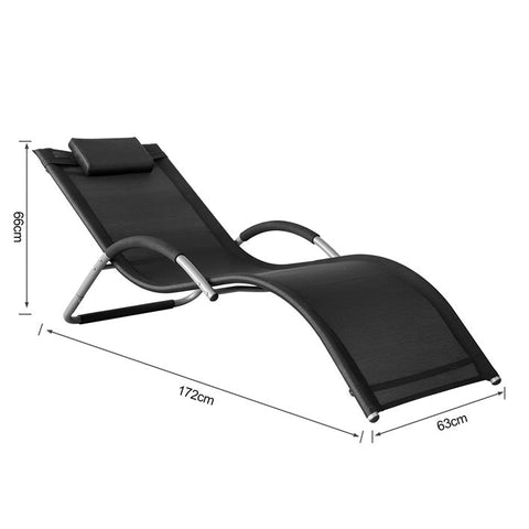 Rootz Garden Lounger - Sun Lounger - Deck Chair - Black Synthetic Fiber Fabric - Comfort Pillow - Sweat-Free Relaxation - Ideal for Garden and Terrace - 63cm x 66cm x 172cm