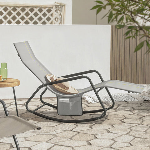 Rootz Garden Rocking Lounger - Sun Lounger - Garden Chair - Ergonomic Design - Synthetic Fiber Fabric - Storage Pocket - Supports up to 120kg - 145cm x 84cm x 57cm