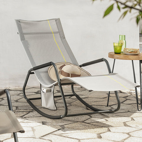 Rootz Garden Rocking Lounger - Sun Lounger - Garden Chair - Ergonomic Design - Synthetic Fiber Fabric - Storage Pocket - Supports up to 120kg - 145cm x 84cm x 57cm
