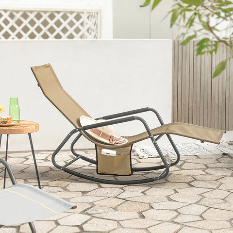 Rootz Garden Lounger - Sun Lounger - Rocking Chair - Ergonomic Design, Side Storage Pocket, Durable Synthetic Fiber - 145cm x 84cm x 57cm
