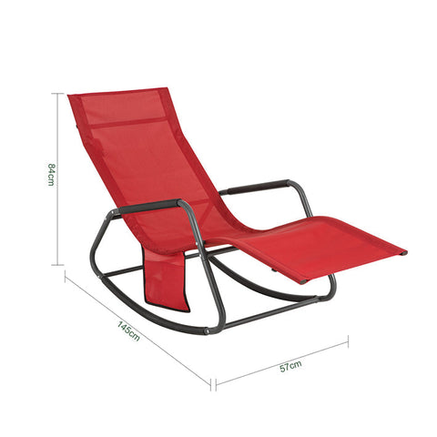 Rootz Garden Lounger - Sun Lounger - Rocking Chair - Ergonomic Design, Storage Pocket, Supports up to 120kg - Metal Frame with Synthetic Fiber Fabric - 145cm x 84cm x 57cm