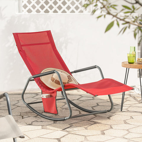 Rootz Garden Lounger - Sun Lounger - Rocking Chair - Ergonomic Design, Storage Pocket, Supports up to 120kg - Metal Frame with Synthetic Fiber Fabric - 145cm x 84cm x 57cm