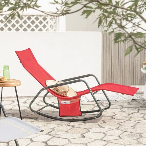 Rootz Garden Lounger - Sun Lounger - Rocking Chair - Ergonomic Design, Storage Pocket, Supports up to 120kg - Metal Frame with Synthetic Fiber Fabric - 145cm x 84cm x 57cm