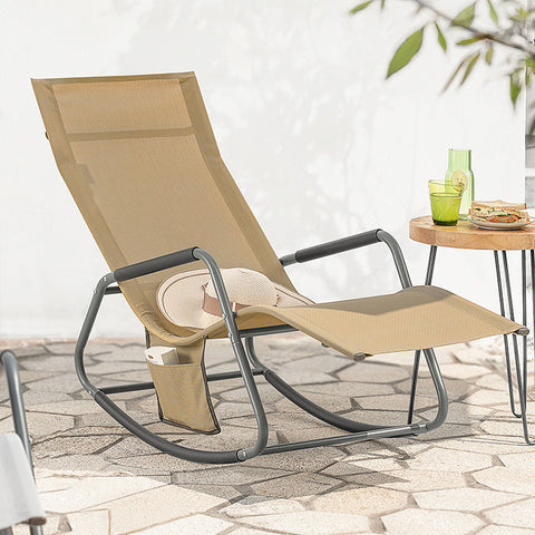 Rootz Garden Lounger - Sun Lounger - Rocking Chair - Ergonomic Design, Side Storage Pocket, Durable Synthetic Fiber - 145cm x 84cm x 57cm