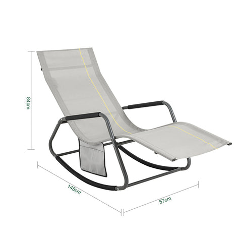 Rootz Garden Rocking Lounger - Sun Lounger - Garden Chair - Ergonomic Design - Synthetic Fiber Fabric - Storage Pocket - Supports up to 120kg - 145cm x 84cm x 57cm