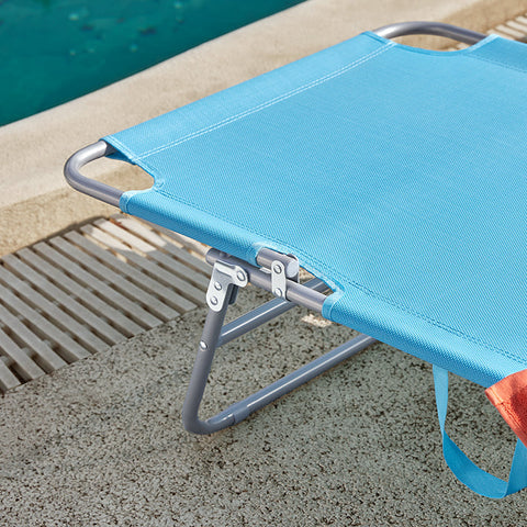 Rootz Adjustable Sun Lounger with Canopy - Garden Lounger - Beach Chair - Durable Metal Frame - Synthetic Fiber Fabric - Foldable & Portable - 195cm x 90cm x 63cm
