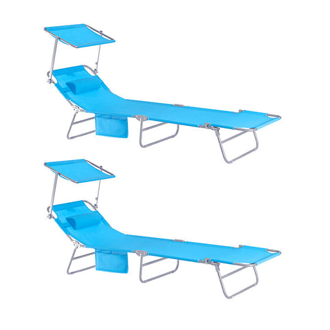 Rootz Adjustable Sun Lounger with Canopy - Garden Lounger - Beach Chair - Durable Metal Frame - Synthetic Fiber Fabric - Foldable & Portable - 195cm x 90cm x 63cm
