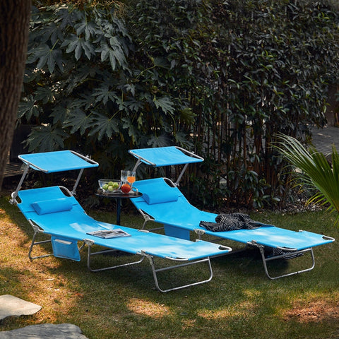 Rootz Adjustable Sun Lounger with Canopy - Garden Lounger - Beach Chair - Durable Metal Frame - Synthetic Fiber Fabric - Foldable & Portable - 195cm x 90cm x 63cm